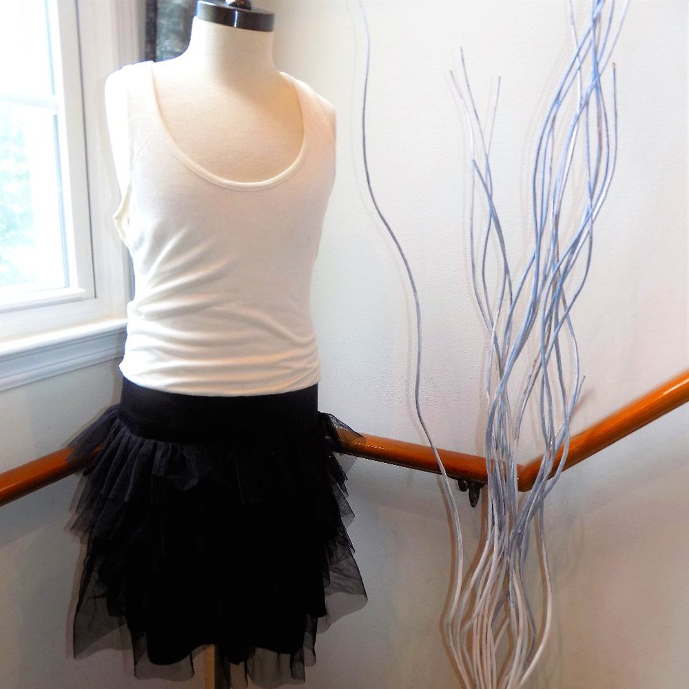 Cream & Black Tiered Tulle Romper Dress Size Medium